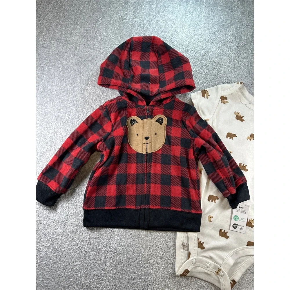 Carter's Fleece Bear Hoodie Jacket 3-6 Month‎ & Bodysuit - New Baby Infant